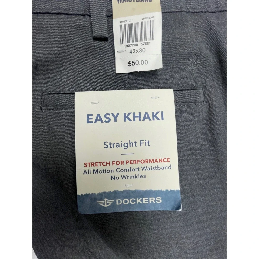 Dockers Easy Khaki Mens 42x30 Straight Fit Stretch Charcoal Gray Pants New